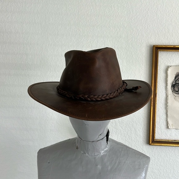 LAGOMARSINO Leather Braided Crown Wide Brim Austrailian Outback Rugger Hat - Picture 1 of 7